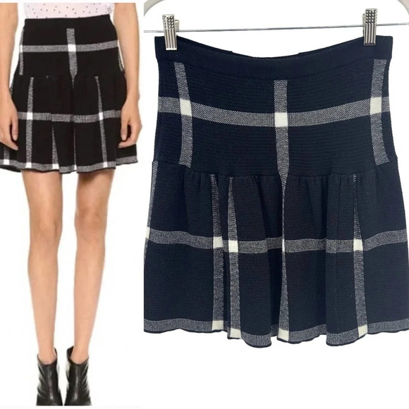 Alice + Olivia Dresses & Skirts - Alice + Olivia Kimbra Skirt Check Plaid Knit Sweater Drop Waist Black Size Small